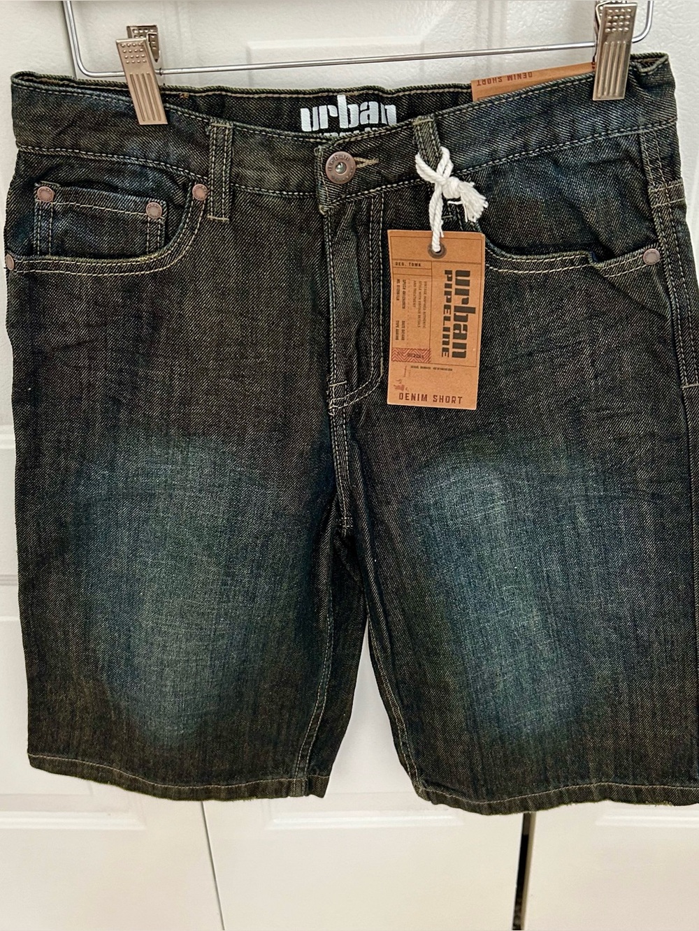 NWT Urban Pipeline Boys 16 Denim Shorts Adjustable Waist, Dark Wash